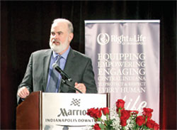 Christian filmmaker Alex Kendrick addresses nearly 900 people at Right to Life of Indianapolis’ Celebrate Life event on Sept. 20 at the Indianapolis Marriott Downtown. (Submitted photo by Maria Hernandez)