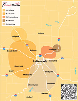 Shown above is the coverage area of Catholic Radio Indy, which has grown from one station to five stations since its inception in 2004. (Graphic courtesy of Catholic Radio Indy)