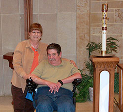Mary Lynn Burrows and her husband, Bob, are pictured in Holy Spirit Church in Indianapolis on March 23. Mary Lynn returned to the Church in 2009 after being away from the faith for 41 years. (Submitted photo)