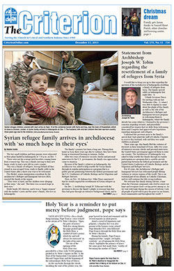 Staff writer Natalie Hoefer’s story “Syrian refugee family arrives in archdiocese with ‘so much hope in their eyes,’ ” was awarded first place in the Best Newswriting Originating with the Paper on a National or International Event in the Catholic Press Association’s (CPA) 2016 awards competition. The newspaper recently won a total of nine awards from the CPA and Woman’s Press Club of Indiana (WPCI).