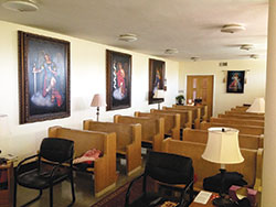 New paintings of the archangels adorn the walls of the Divine Mercy Perpetual Adoration Chapel in Indianapolis on April 19 as an honor to the chapel’s co-founder and former custodian, the late Sister Mary Ann Schumann. (Submitted photo)