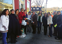 Several members of the Scecina Women’s Giving Circle—a philanthropic group of women who pool their funds to support the students of Father Thomas Scecina Memorial High School in Indianapolis—pose outside of a restaurant in Oldenburg on Dec. 3, 2017. One of the purposes of the trip was to visit the convent of the Sisters of the Third Order Regular of St. Francis in Oldenburg, which over the years provided many teachers to the Indianapolis East Deanery high school. (Submitted photo)