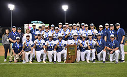 The baseball team of Our Lady of Providence High School in Clarksville poses for a photo in celebration of its Indiana High School Athletic Association 2A state championship win at Victory Field in Indianapolis on June 21. (Submitted photo by Amy Lorenz)