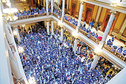 Pro-life advocates fill the Indiana Statehouse in Indianapolis on July 26, 2022, while the Indiana General Assembly held a special session regarding the state’s abortion law following the June 2022 overturning of the U.S. Supreme Court’s 1973 Roe v. Wade decision. (File photo by Sean Gallagher)