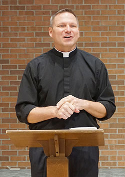 Father Rick Nagel, pastor of St. John the Evangelist Parish in Indianapolis, was the guest speaker at this year’s day of renewal for parish staffs from across the Lafayette diocese. (Photo by Caroline B. Mooney)