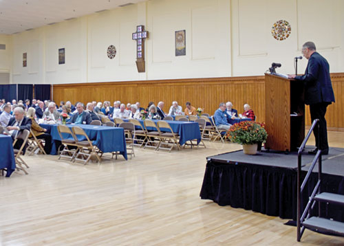 Archbishop Charles C. Thompson addresses those gathered for a United Catholic Appeal dinner event in the Archbishop Edward T. O’Meara Catholic Center in Indianapolis on Oct. 16. (Photo by Natalie Hoefer)