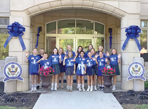 Students at Immaculate Heart of Mary School in Indianapolis celebrate the school’s selection as one of the schools to receive a first-ever Indiana Blue Ribbon School designation.  (Photo courtesy of Alex Rodman)