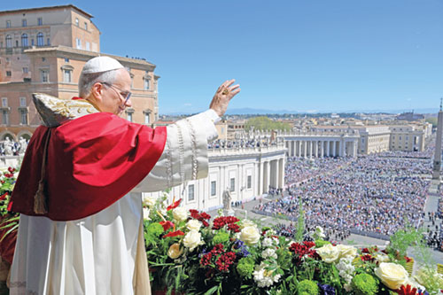 Pope Leo XIV delivers his &ldquo;urbi et orbi&rdquo; (&ldquo;to the city and the world&rdquo;) message from the main balcony of St. Peter&rsquo;s Basilica on Easter at the Vatican on April 5. (OSV News photo/Vatican Media, handout via Reuters)