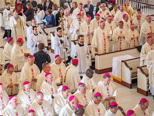 Bishops from around the country gather at the Basilica of the National Shrine of the Assumption of the Blessed Virgin Mary in Baltimore Nov. 10, 2025, for the opening Mass of the U.S. Conference of Catholic Bishops' fall plenary assembly. (OSV News photo/Kevin J. Parks, Catholic Review)