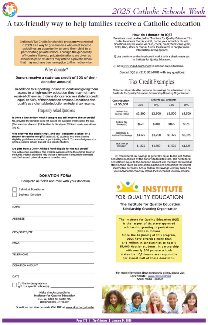 Photo: How to help families receive a Catholic education through the Indiana Tax Credit Scholarship program