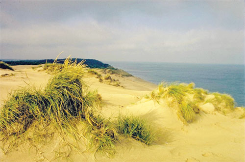 Clouds hover on the horizon in this photo of the lakeshore at Indiana Dunes National Park. (Photo by National Park Service, M. Woodbridge Williams)
