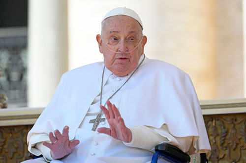 Pope Francis makes a surprise appearance at the end of the closing Mass for the Jubilee of the Sick and Health Care Workers in St. Peter's Square at the Vatican April 6, 2025. (CNS photo/Vatican Media)