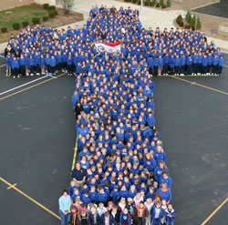 Students and faculty at St. Simon the Apostle School in Indianapolis are all smiles after being recognized as a Blue Ribbon School of Excellence by the U.S. Department of Education in 2005. Read about the archdiocese’s outstanding track record in education on page 2. (Submitted photo)