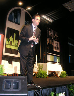 Daniel Pink, the author of A Whole New Mind, told educators attending the National Catholic Educational Association on March 27 that empathy is highly desired in the changing economy, a quality he sees at the core of Catholic education. (Photo by John Shaughnessy) 