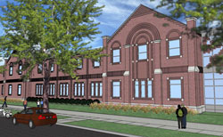 This architectural drawing shows how the exterior of the new Holy Family Shelter will look when it is completed next year. Funds raised through the Legacy for Our Mission: For Our Children and the Future archdiocesan capital campaign made the construction of the new shelter possible. (Submitted architectural drawing) 
