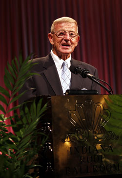 Lou Holtz delivers the keynote speech at the Spirit of Service Awards dinner on May 11. (Photo by Rich Clark)