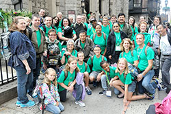 Participants in the archdiocesan pilgrimage to the World Meeting of Families pose for a group photo outside St. John the Evangelist Church in Philadelphia on Sept. 26. (Photo by Sean Gallagher)