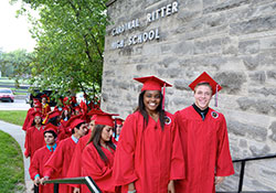 Cardinal Ritter Jr./Sr. High school seniors process into the school to take part in commencement exercises on May 29, 2015. The Indianapolis West Deanery high school will graduate 124 seniors this year during its graduation ceremony on June 3 at the school. (Submitted photo)
