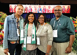 Four members of Holy Angels Parish in Indianapolis are shown at the Convocation of Catholic Leaders in Orlando in July. They are Ikenna Stovall, left, and his mother Sally Stovall, and Gretchen and Reggie Horne. (Submitted photo)