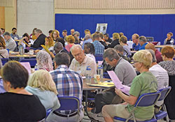 More than 200 people attended the inaugural Parish Social Ministry program at Holy Name of Jesus Parish in Beech Grove on Aug. 25. They represented 54 parishes and 24 ministries from across central and southern Indiana. (Photo by Bob Kelly)