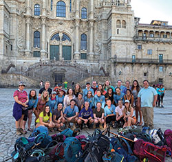 Camino pilgrims are all smiles after reaching their final destination: the Cathedral of St. James in northern Spain. (Submitted photo)
