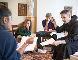 Benedictine Brother John Mark Falkenhain leads a discussion during a session of One Bread One Cup, a summer youth liturgical leadership conference held by Saint Meinrad Seminary and School of Theology. (Photo courtesy of Saint Meinrad Archabbey)