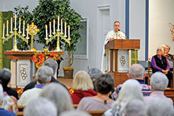 Archbishop Charles C. Thompson offers a reflection at Sacred Heart of Jesus Church in Terre Haute on Nov. 5, 2019, during a prayer vigil for five federal prisoners originally scheduled for execution in December 2019 and January 2020 at the Federal Correctional Complex in Terre Haute. One received a stay of execution, while a preliminary injunction halted the other four. Those four executions have been rescheduled for this summer. (File photo by Natalie Hoefer)