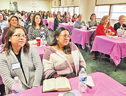 Women taking part in the Intercultural Pastoral Institute’s first congress for Spanish-speaking women on Dec. 9 at Holy Trinity Parish in Edinburgh listen to a speaker. (Submitted photo)